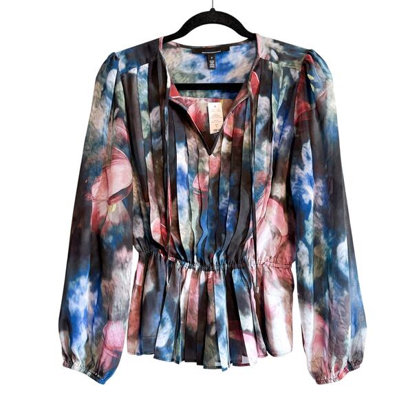 White House Black Market Dreamy Tulip Print Peplum Chiffon Blouse NWT Size S - Picture 2 of 14